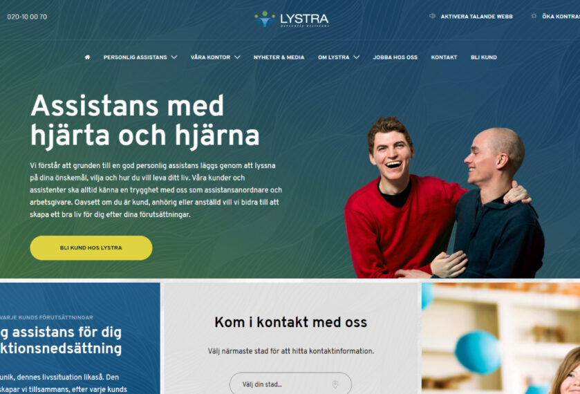 Lystra Assistans webbplats startsida