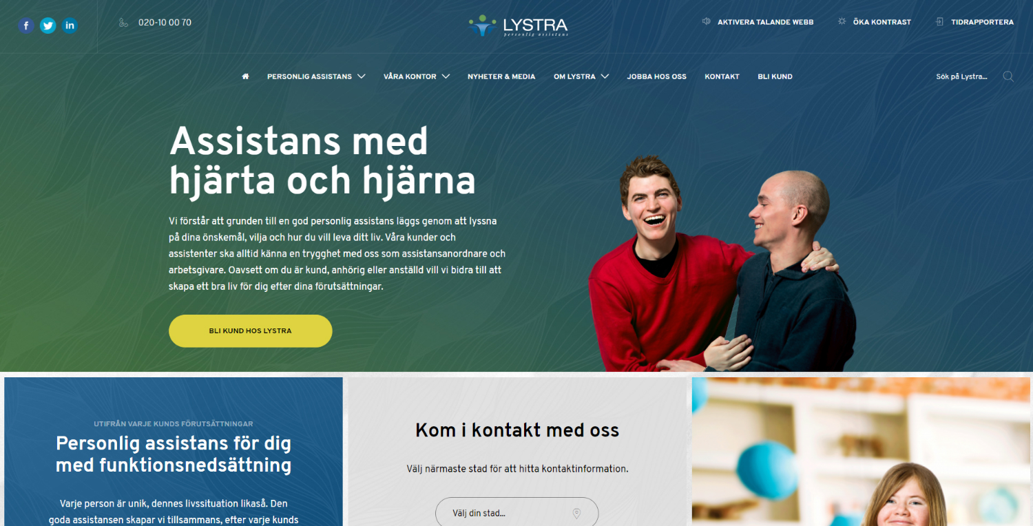 Lystra Assistans webbplats startsida