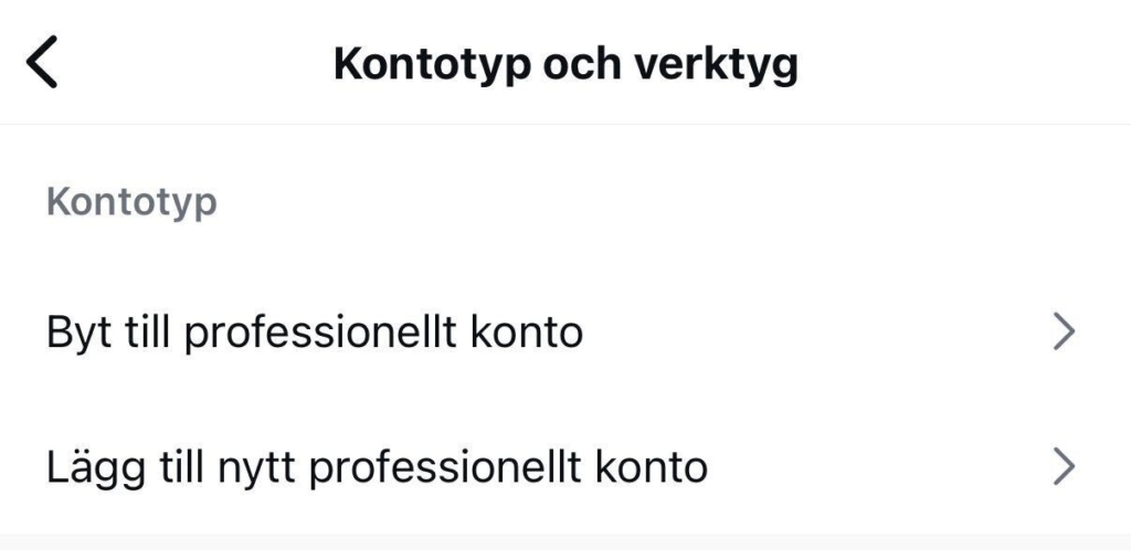 Printscreen för företags- eller professionellt konto på Instagram för att boosta SEO för sociala medier