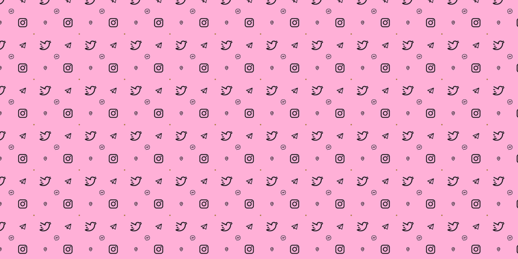 SEO för sociala medier twitter instagram youtube logotyper mot en rosa bakgrund