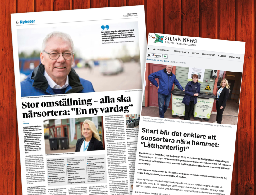 Collage som visar artiklar om omställningen till Närsorterat.