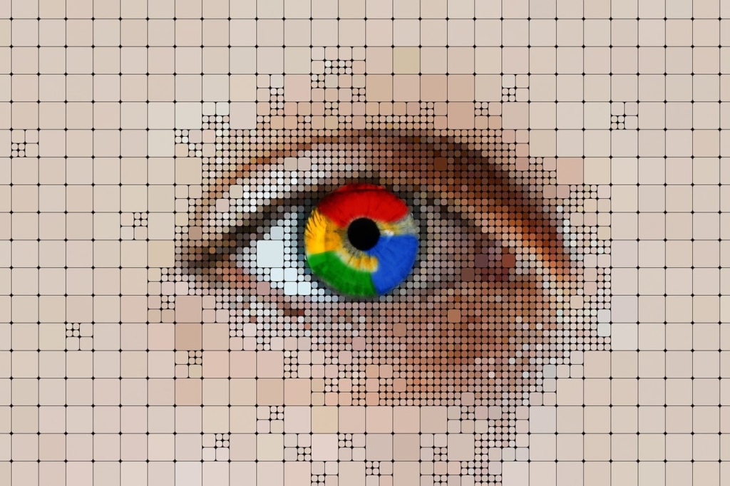 Googles logotyp i ett illustrerat öga.